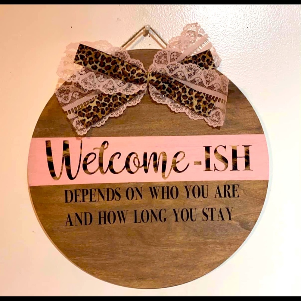 Welcome-Ish Wooden Round Door Hanger